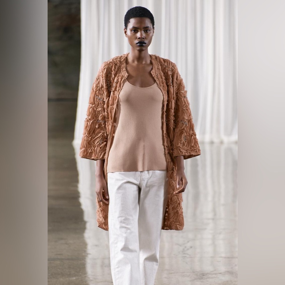 ZARA STRUCTURED PEARL BEADING COAT